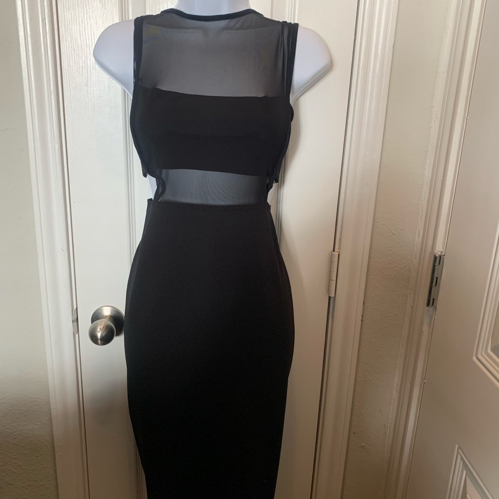 Missguided Black Sheer Panel Midi Dress